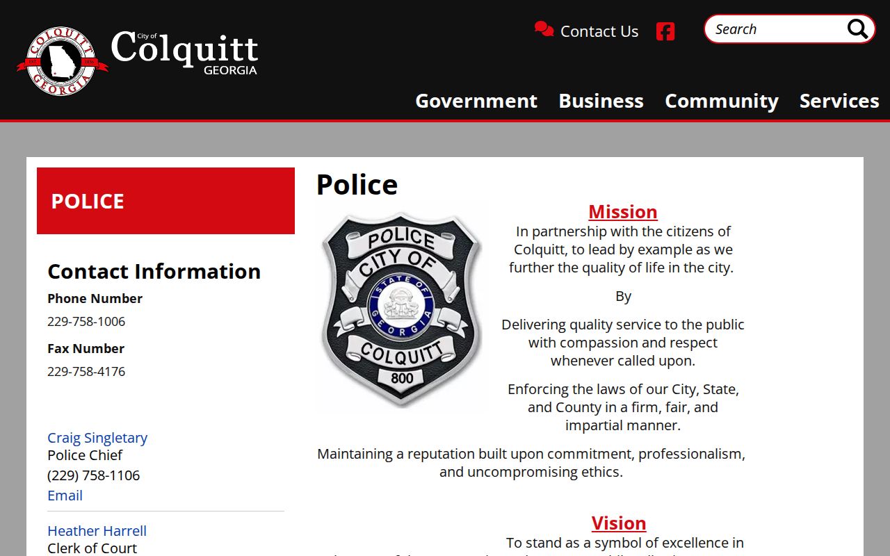 Colquitt criminal history police contact page