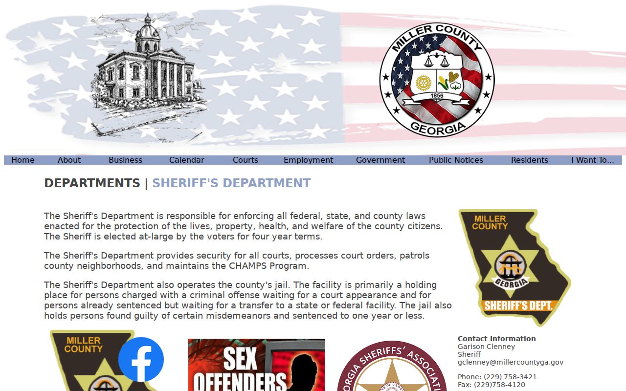 Miller County criminal history Sheriff and jail contact