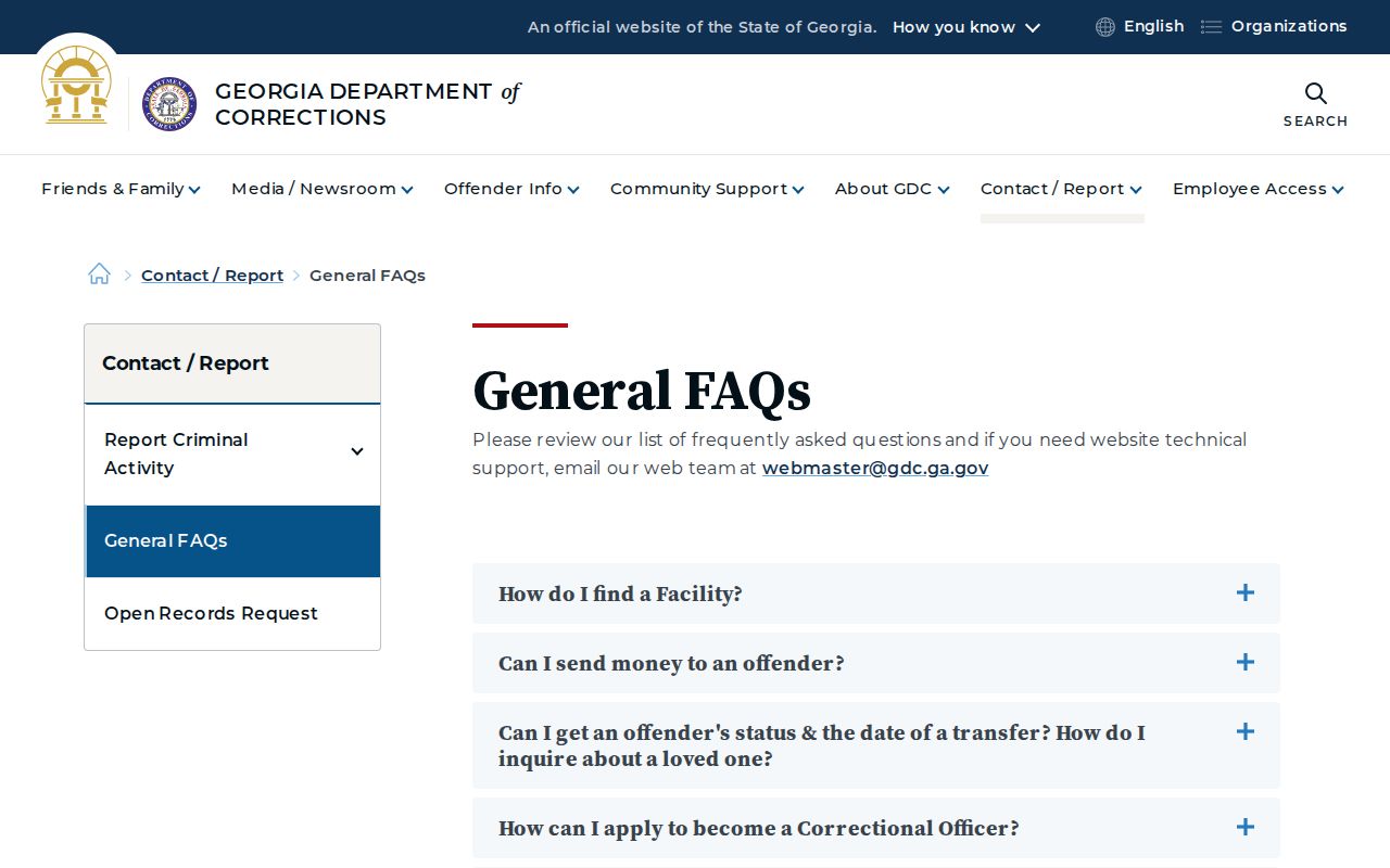 GDC official FAQ with offender locator search guidance and county jail limits