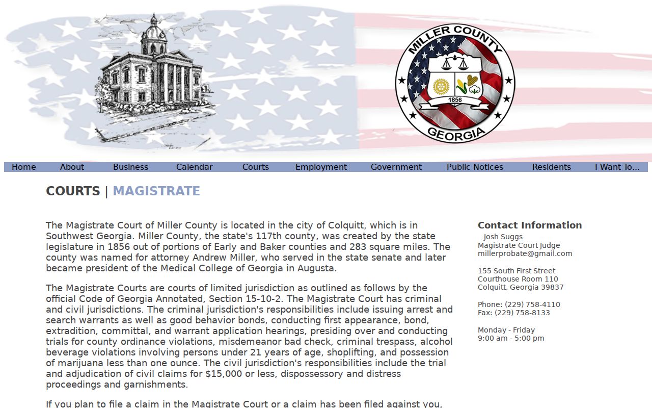 Miller County criminal case warrant and Magistrate Court information