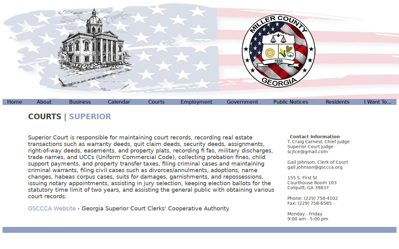 Miller County criminal court records and Superior Court clerk page