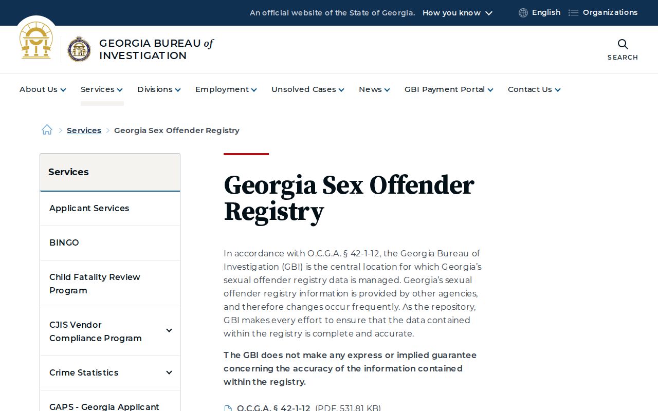 Miller County sex offender check on the GBI registry service page